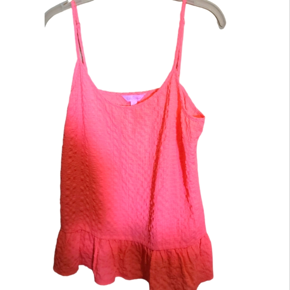 Lilly Pulitzer Coral Pink Textured Peplum Tank Top - Picture 6 of 7